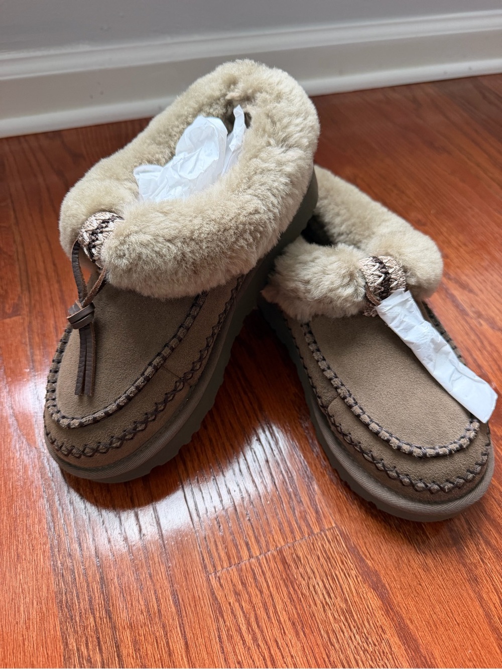 UGG Women's Chestnut Suede Shearling-Lined Moccasins